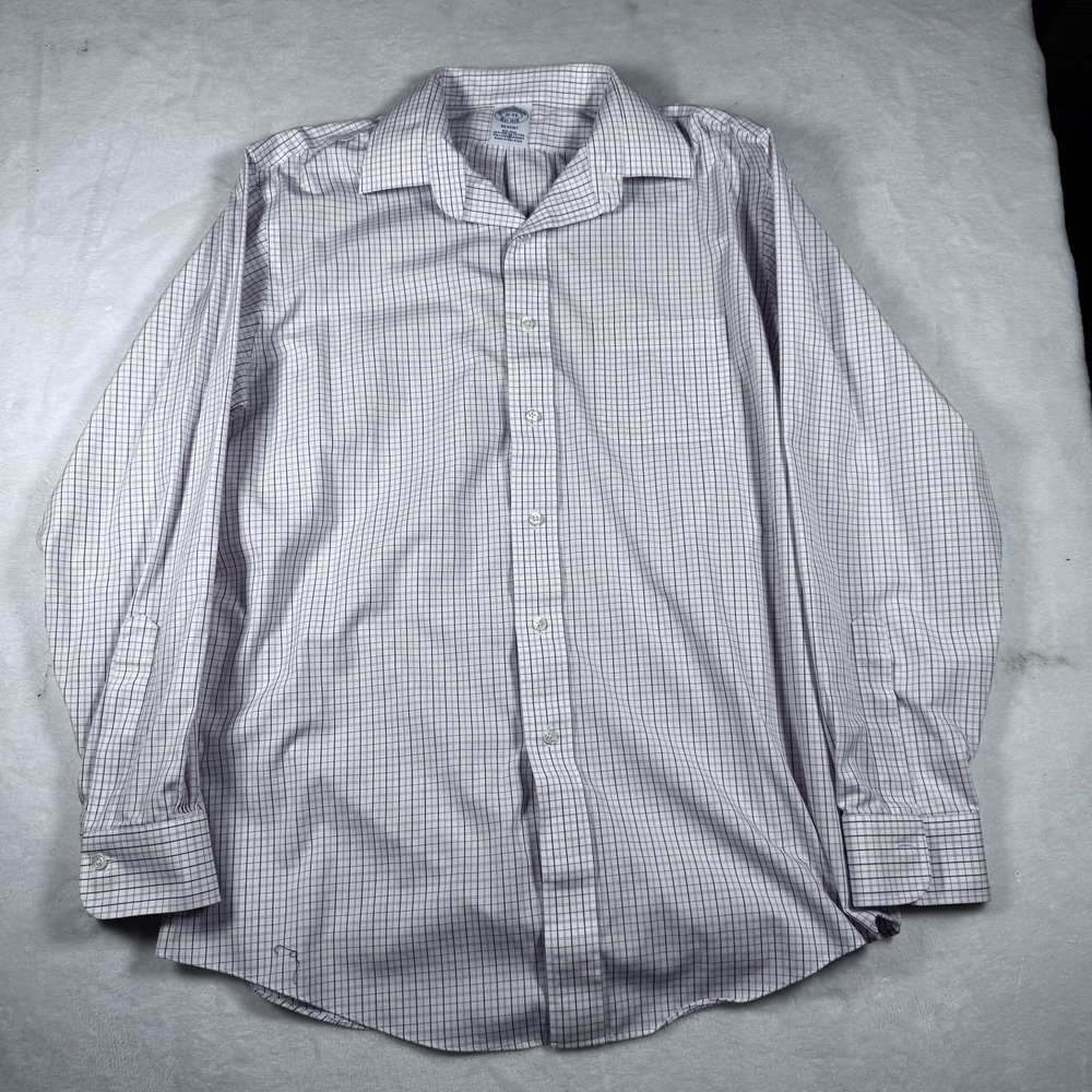 Brooks Brothers Regent Shirt Mens 16 34/35 White Check Non Iron Supima Dress